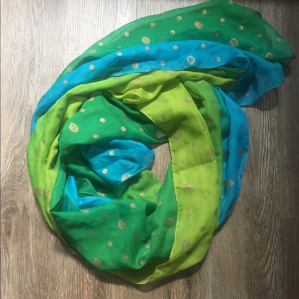 Blue Green Patterned Shawl Scarf